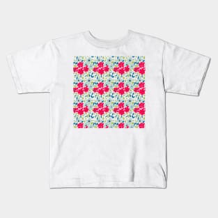 Ditsy Red and Blue Floral Pattern Kids T-Shirt